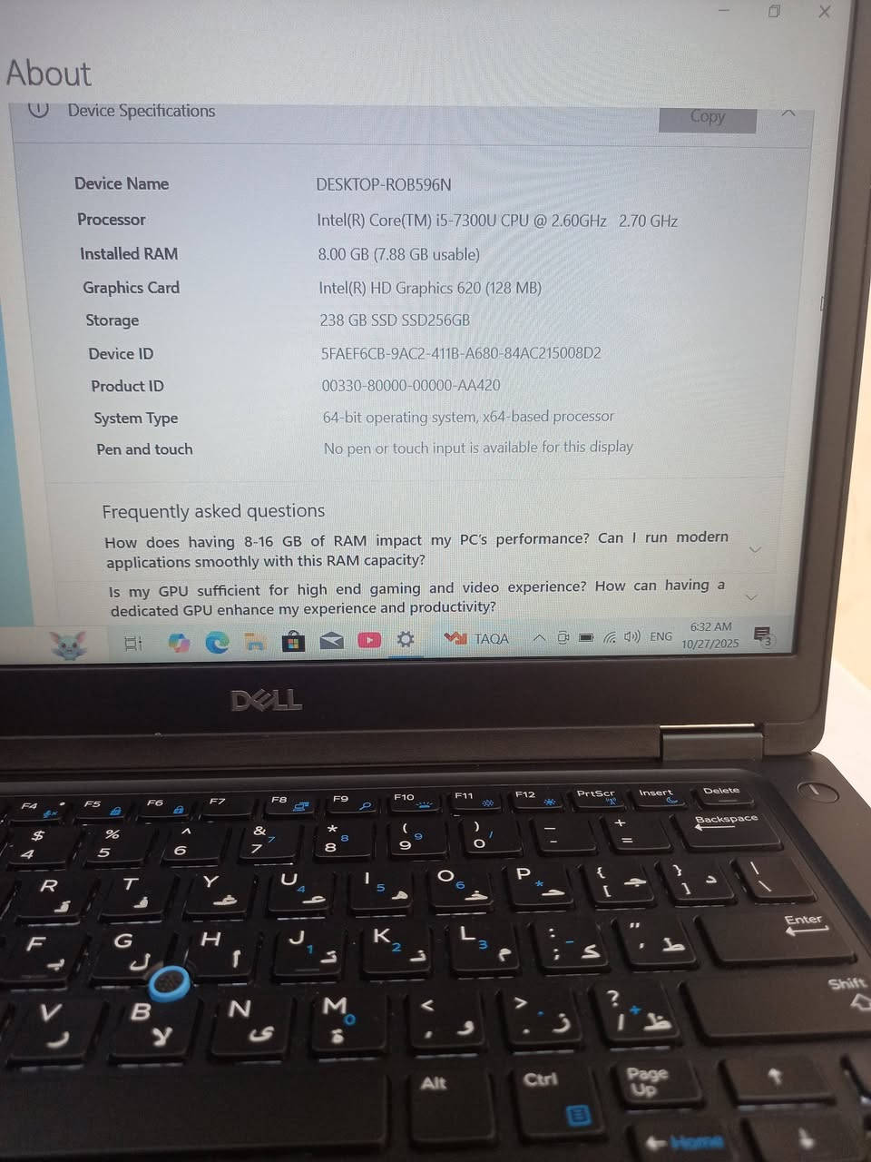 لابتوب دل dell 
الجيل السابع . 
المعالج كور اي 5 الجيل 7
الهارد    256 ssd 
الرام 8.  ddr4 
كارت الشاشة  4  شير 
حجم الشاشة  14 
الشاحنة اصلية 
يحتوي على منفذ تايب سي للشحن او نقل البيانات
نظام التشغيل ويندوز 10 عربي انكليزي 
الملحقات شاحنة وجنطة 
السعر  215
***********
***********
يوجد توصيل

متوفر 
تتوفر مجموعة لابتوبات بأسعار مناسبة ومواصفات

