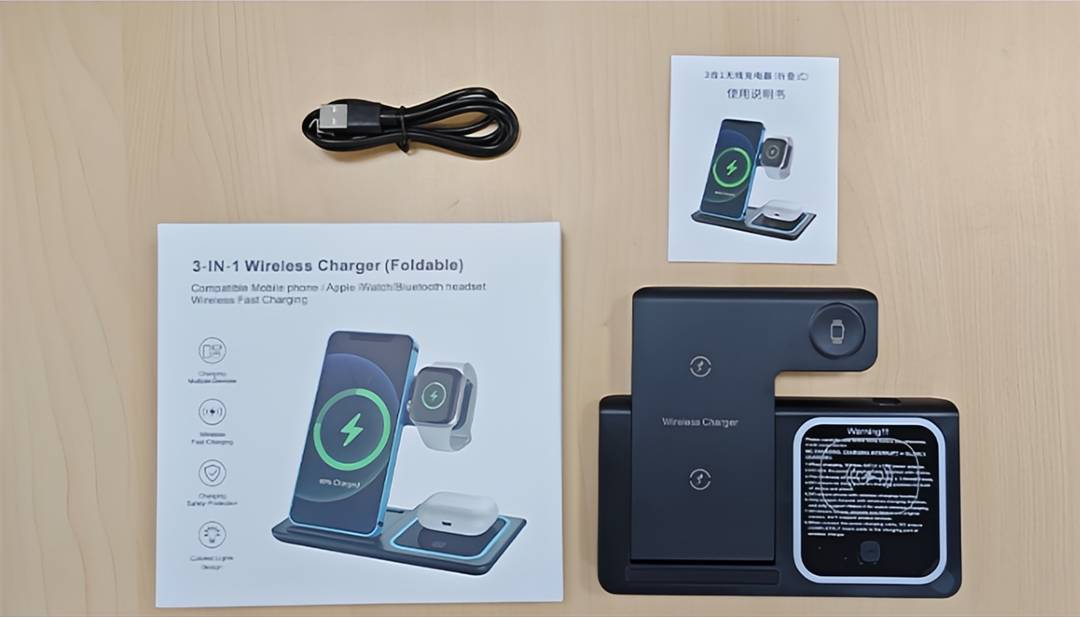 شاحن وايرليس للايفون 3 في 1 يمكن أن يدعم معظم الهواتف الاخرى ، وشحن سريع لاسلكيا لأجهزة iPhone و iwatch و AirPods في نفس الوقت.

يمكن أن يكون متوافقًا مع iPhone 16/15/14/13/13Pro/13 Pro Max/12 Pro Max/SE/XR/X/XS/XS Max/11 Pro ماكس/11 برو/7.5 بلس/8 أو أندرويد ؛ 

ساعة أبل 10/9/8/7/6/5/4/3/2/Ultra/SE ، Airpods Pro مع حافظة لاسلكية.

(سريع ومريح) تحتوي محطة الشحن هذه على رقائق شحن عالية الطاقة وفئة عالمية. يستغرق الأمر حوالي 2-3 ساعات لإعطاء هاتفك ومشاهدتك وسماعات airpods شحنًا كاملاً. يمكنك فقط وضع أجهزتك في محطة الشحن ، والتمتع بالشحن اللاسلكي السريع.

(حامل شاحن محمول وقابل للطي) بتصميم قابل للطي وخفيف الوزن ، يمكنك أخذه في أي مكان في حقيبتك. هذا يمكن شحن جميع الأجهزة الثلاثة في نفس الوقت. لن تأخذ مساحة كبيرة ، مثالية للمنزل أو المكتب أو السفر للتوفير على فوضى الأسلاك. أيضا ، يمكنك ضبط زاوية محطة الشحن لفون إما عمودية أو أفقية.

(حماية متعددة آمنة) مع تقنية حماية ذكية ، توفر حماية درجة الحرارة الزائدة ، وحماية التيار الزائد ، وحماية الجهد الزائد ، ومنع ماس كهربائى ، ووظيفة الكشف عن الأجسام الغريبة ، التي تضمن شارينج في السلامة. يحتوي هذا الشاحن اللاسلكي أيضًا على تصميم ثنائي الملف ، مما يضمن منطقة شحن أوسع في الاتجاه الأفقي أو العمودي.

(ضوء ليلي صديق للنوم) يمكنك تشغيل/إيقاف الضوء يدويًا إذا كنت تعتقد أنه يزعجك. يعني اللون الأزرق أن جهازك يشحن بشكل صحيح ، بينما ينبهك الضوء الأزرق الوامض إلى أن هاتفك في غير محله أو أنه يوجد جسم غريب. يمكنك استخدامه كمصباح مكتبي في الليل.

(مانع للانزلاق والحقيبة) توجد وسادة سيليكون في قاعدة محطة الشحن ومنطقة وضع سماعات AirPods والهاتف تمنع أجهزتك من الانزلاق. يمكن لهذه الشبكة اللاسلكية الشحن مباشرة من خلال حافظة واقية للهاتف.

توجد توصيل لكافه المناطق