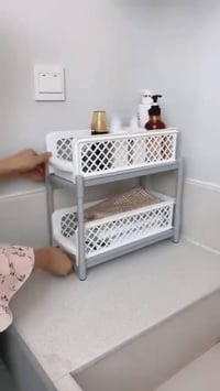 رف تخزين بلاستك • ٢ طابق • مناسب مطبخ وحمام