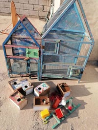 قفصين طيور حب • طقم كامل • بيوت تعشيش