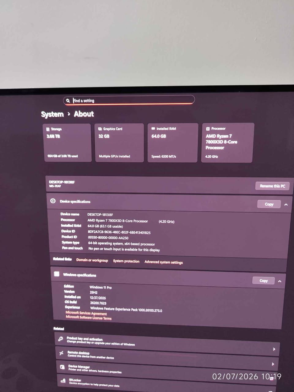 للبيع تجميعة 

MB MSI GAMING PLUS X870 WIFI7

CPU R7 7800X3D

RAM 64GB DDR5 GSKILL TRIDENT 6000HZ

GPU MSI VENTUS 3X 5090 32GB

PSU 1250W SEGOTEP GOLD PLUS 

STORAGE 4TB NVME M2

CASE COOLER MASTER MID TOWER 

السعر 
7
 مليون

*********** وتساب
السعر 8 مليون كركوك, العراق
