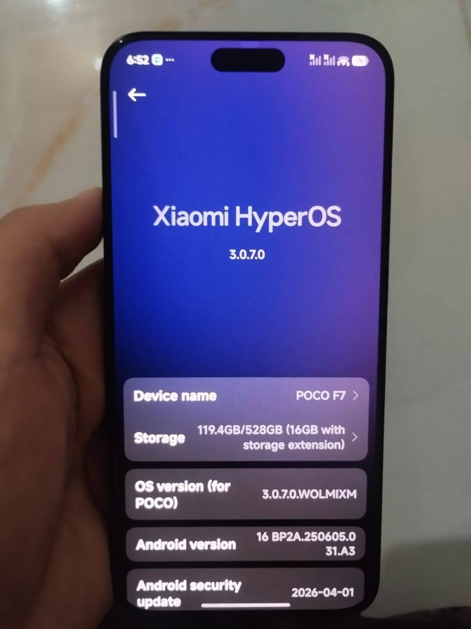 📱 للبيع POCO F7 + حساب بوبجي ويا فول نوادر وقديم كلش امفور ناري
✅ حالة ممتازة جداً شخط ما بي
🔋 صحة البطارية 97%
⚡ بطارية 6500mAh
🚀 معالج Snapdragon 8s Gen 4
💾 رام 12GB +12GB
 💋يدعم 120 فريم بوبجي بكل سلاسه
📦 سعة /  512GB
🖥️ شاشة AMOLED 6.83 بوصة بدقة 1.5K وتردد 120Hz
📸 كاميرا رئيسية 50MP مع OIS
🔌 شحن سريع 90W
💧 مقاوم للماء والغبار IP68

الاستعمال قليل كلش ونضيف 

السعر: ( 500 مع الحساب يصير السعر 630 بيهن مجال


**إذا كنت صاحب هذا الإعلان وتريد حذفه لأي سبب، رجاءا أرسل رسالة إلى الدعم الفني**