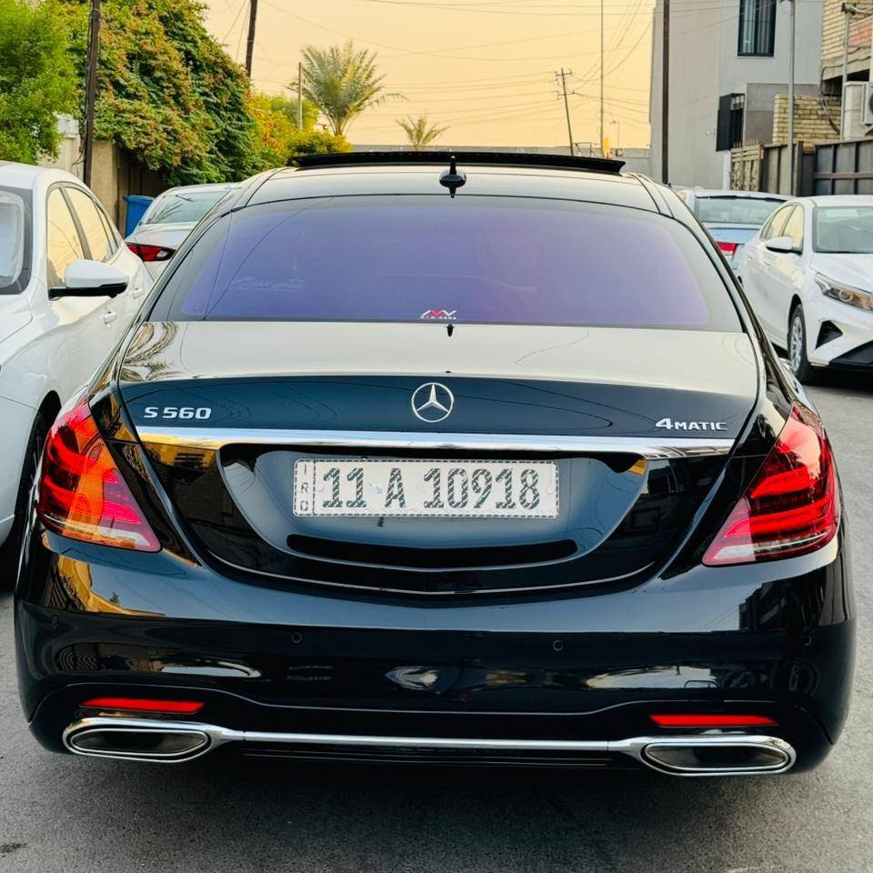 مرسيدس S560  موديل 2018 
مكينه 8 سلندر (5فصوص) بانوراما 
بصمه 
٥ بردات 
٤ كامرات 
حساسات 360
رادار امامي 
رادار جانبي
نقاط عمياء 
تحذير تصادم 
قياده أليه 
رؤيه ليليه 
داتا شو 
كشن تدفئه 
كشن تبريد 
ويل 20 
بدي AMG
شاشات خلفيه 
طبلات خلفيه 
ابواب شفط 
كشن مساج
كشن خلفي Vip مفصول 
داخل لد 64 لون 
ماشيه 89الف
بيها هوايه مواصفات معروفه بالمرسيدس
وارد المانيا ضمان دولي بدون حادث بدون ايرباك 
بيها فقط باب خلفي عكس سايق فقط رش(بدون فتح بدون تعديل بدون قطره معجون وع فحص)
كير محرك كهربائيات مكفولات ووملعوب بيهن
مكانها المنصور 
 رقم صاحب سيارة ***********
