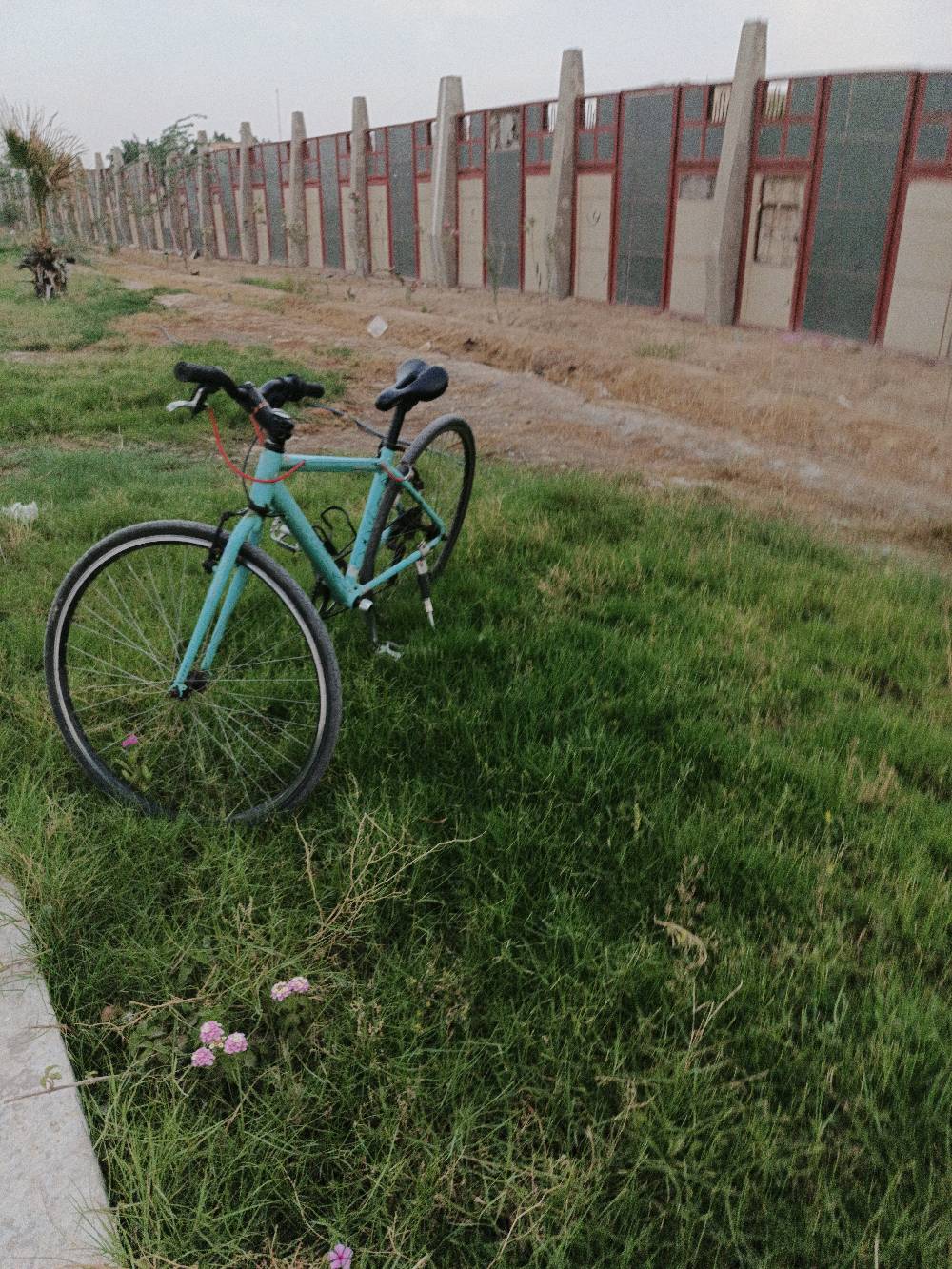 بايسكل رياضي معاصر ولونه أزرق فاتح، في حالة جيدة ومناسب للرحلات اليومية. يتضمن مقعد مريح ومقود سهل التحكم. مثالي للياقة البدنية أو التنقل السريع داخل المدينة. تصميمه عملي ومناسب لجميع الأعمار.