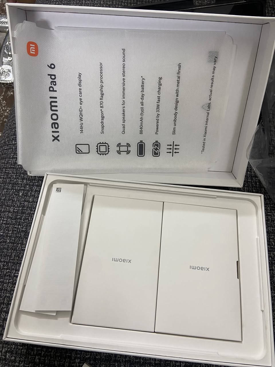 السلام عليكم شاومي باد 6 نضيف مستخدم قليل وما داخل صيانه
مواصفاته، شاشه 11 انش، ذاكرة 256، عشوائية 8 وتصير 16 نوع (LPDDR5)، الهرتزية 144، المعالج SnipeDragon 870، البطارية 8840 بي اربع سماعات Stereo ويدعم تقنيه Dolby Atmos  

الشاحنه 33 واط ويدعم الشحن السريع، متوفر ويا كل ملحقاته والكارتون وگفر وويا القلم الاصلي بس عيبه القلم بي كسر شوية من فوك مبين بلصورة بس امانة الله شغال مابي اشكال

سعرة 350 وبي محال بسيط للشاري

تواصل واتساب *********** مكاني بغداد
