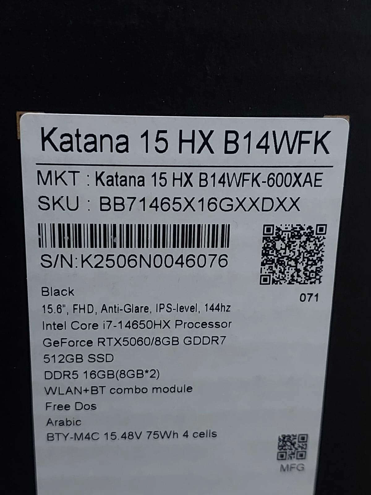 ‏🔥 MSI Katana 15 HX B14WFK 🔥 ✅ مستخدم نظافة 99% – بحالة ممتازة جداً ⚙️ المواصفات: ‏🔹 Intel Core i7-14650HX ‏🔹 RAM 16GB DDR5 ‏🔹 SSD 512GB 🔹 NVIDIA GeForce RTX 5060 8GB GDDR7 115w  🔹 شاشة 15.6” FHD IPS 144Hz ‏🔹 Wi-Fi + Bluetooth 🔹 بطارية 75Wh 🎮 مناسب للألعاب الحديثة، التصميم، المونتاج، والبرامج الهندسية الثقيلة. 💰 السعر: 1,772,000 دينار عراقي 📍 معرض الحدراوي - النجف 🚚 توصيل إلى جميع المحافظات 📩 للاستفسار أو الحجز راسلنا على الخاص أو واتساب


**إذا كنت صاحب هذا الإعلان وتريد حذفه لأي سبب، رجاءا أرسل رسالة إلى الدعم الفني**