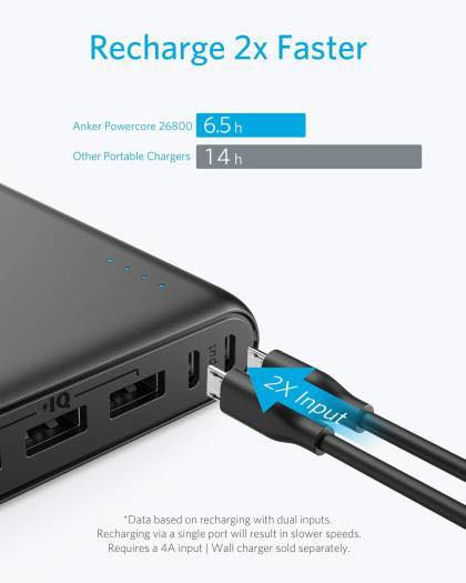 باور بنك أنكر الأصلي الماني وزن ثكيل وحجم عملاق 
بسعة ضخمة (Anker PowerCore 26800mAh)
لكل من يبحث عن الطاقة اللامتناهية أثناء السفر والرحلات، معروض للبيع باور بانك Anker Series 3 الأصلي بحجمه العملاق وأدائه الجبار.✨ 
أبرز المواصفات والمميزات
سعة هائلة: 26,800 مللي أمبير  96.48 واط
يكفيك لشحن هاتفك لأكثر من أسبوع.3 منافذ شحن: إمكانية شحن 3 أجهزة ذكية في وقت واحد بكفاءة عالية.سرعة شحن مضاعفة: مدعم بتقنيات PowerIQ و VoltageBoost الحصرية لشحن أجهزتك بأقصى سرعة آمنة.إعادة شحن سريعة جدًا: يحتوي على منفذي إدخال (Dual Micro-USB) لإعادة شحن الباور بانك نفسه خلال 6 ساعات فقط (أسرع بمرتين من الشواحن العادية).أمان متكامل: نظام MultiProtect لحماية أجهزتك من التيار الزائد والحرارة المرتفعة.🔋 قدرة الشحن التقريبية:شحن هواتف الآيفون حتى 6 مرات كاملة.شحن هواتف سامسونج جالكسي أكثر من 5 مرات.شحن الأجهزة اللوحية (الآيباد) أكثر من مرتين

السعر 45 مع توصيل الحجز والاستفسار خاص 
او راسلنا واتساب ***********
