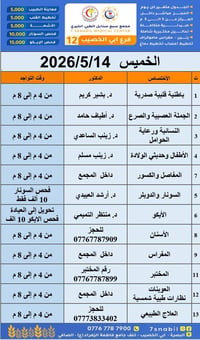 أطباء • الخميس • أبو الخصيب