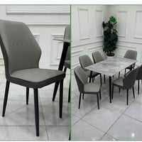 ٦ كراسي • جلد لونين • مرمر بورسلين