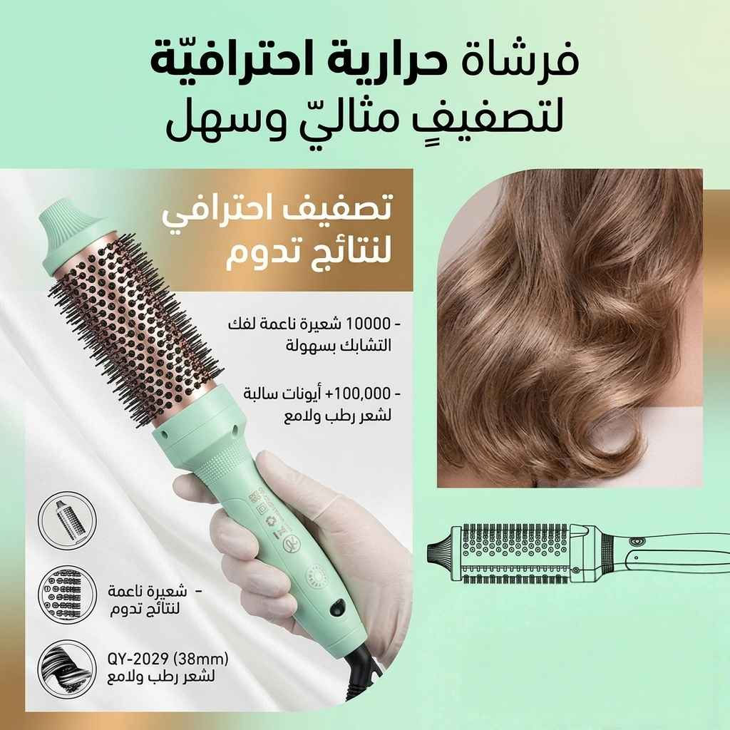 تصميم بسطح مستدير (Designing with rounded surface): يسهل عليكِ إتقان تقنيات الاستخدام المختلفة، ويسمح لكِ بالحصول على تسريحات متنوعة بفضل أسنان المشط الدائرية الكلاسيكية.
أكثر من 10,000 شعيرة ناعمة (10000+ Soft brush): تهدف لتصفيف الشعر دون تشابك، مع وجود أسنان مشط قوية على الجانبين لضمان كفاءة مضاعفة وسلاسة أثناء التمشيط.
أكثر من 100,000 أيون سالب مركز (100000+ Concentrated negative ions): هذه التقنية تعمل على حبس الرطوبة داخل الشعر، وإصلاح قشور الشعر المتضررة، مما يقلل من التطاير (Frizz) ويعيد للشعر لمعانه وحيويته. المحاويل, بابل


**إذا كنت صاحب هذا الإعلان وتريد حذفه لأي سبب، رجاءا أرسل رسالة إلى الدعم الفني**