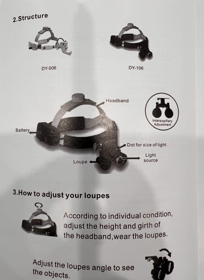 هذا الجهاز هو نظارات مكبرة مع إضاءة رأسية (Surgical Binocular Loupes with LED Headlight)، وهي أداة طبية وهندسية دقيقة تُستخدم لتكبير الرؤية وتوفير إضاءة مباشرة قوية في منطقة العمل.
بناءً على الصور المرفقة، إليك وصف مفصل لأجزاء الجهاز ووظائفه:
1. المكونات الرئيسية (Structure):
• العدسات المكبرة (Loupe): عدسات مزدوجة توفر تكبيراً بقوة 3.5X، وهي مصممة لتقليل إجهاد العين وتوفير تفاصيل دقيقة.
• مصدر الإضاءة (Light Source): مصباح LED مركزي يقع فوق العدسات مباشرة لضمان سقوط الضوء في نفس خط الرؤية.
• طوق الرأس (Headband): إطار قابل للتعديل يثبت الجهاز على الرأس بشكل مريح، مع وجود مقابض علوية وخلفية لتغيير المقاس (الطول والمحيط).
• البطارية (Battery): الجزء الخلفي أو الجانبي (كما في الصورة الأولى) يحتوي على بطارية قابلة للشحن، مع مفتاح للتحكم في شدة الإضاءة.
2. ميزات الضبط (Adjustment):
• المسافة بين الحدقتين (Interpupillary Adjustment): يمكن تحريك العدسات يميناً ويساراً لتناسب المسافة بين عينيك.
• زاوية الرؤية: يمكن إمالة العدسات للأعلى وللأسفل للتركيز على الشيء المراد فحصه.
• حجم بقعة الضوء (Dot for size of light): يتضح من الكتالوج وجود خاصية للتحكم في قطر الدائرة الضوئية.
3. الاستخدامات الشائعة:
• في الطب: يستخدمه أطباء الأسنان، وأطباء الجراحة العامة، وجراحة التجميل والعيون للعمليات التي تتطلب دقة عالية.
• في التقنية: صيانة اللوحات الإلكترونية الدقيقة وساعات اليد.
• في الحرف: صياغة الذهب والمجوهرات.
هل تحتاج إلى مساعدة في معرفة كيفية ضبط العدسات للحصول على أوضح رؤية؟
واتساب ***********
