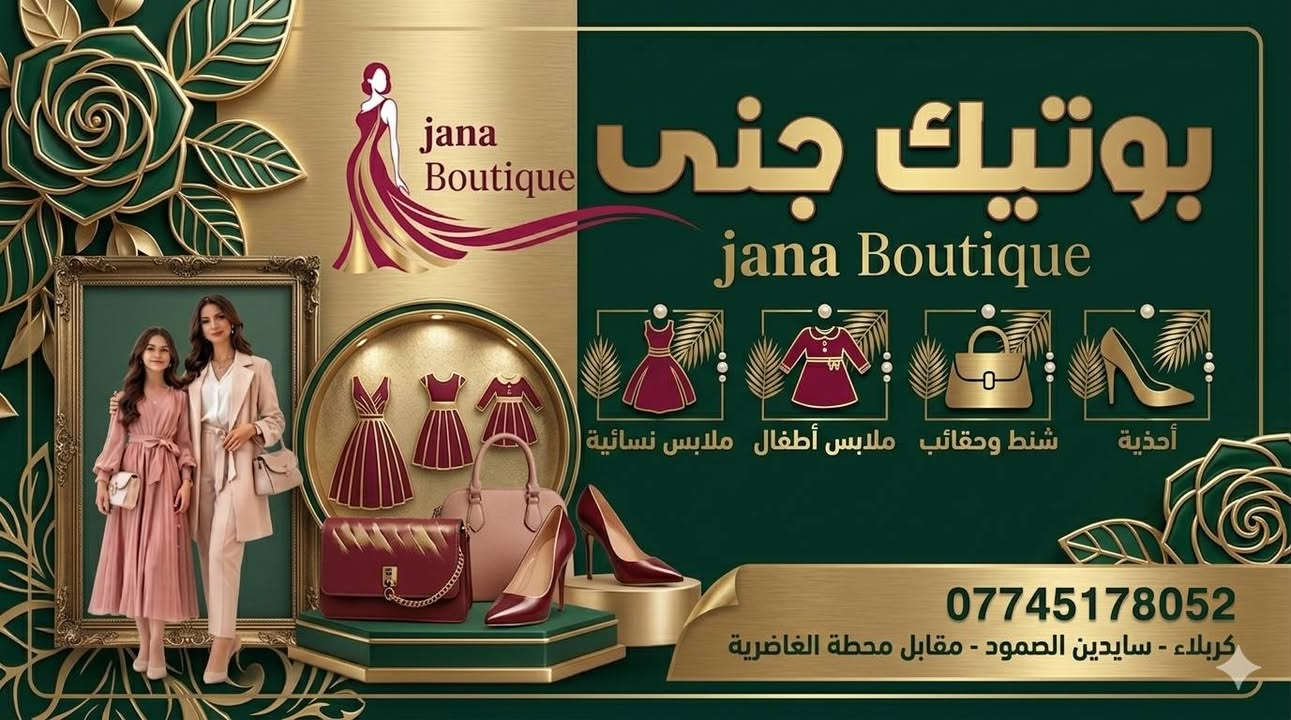 على بركة الله نبدا عروض صيف2026  عروض متنوعه وخيارات مختلفه ❤️
"أناقة إمرأة" 
لأنكِ تستحقين إطلالة تُشبهك 💕 تألقي معنا بكل جديد 👗🦋

العنوان ⬇️
كربلاء _سايدين الصمود _مقابل بانزين خانه الغاضريه
رقم الهاتف مع الواتساب 

***********
