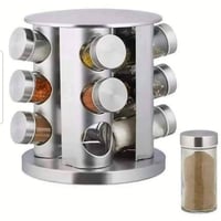 رف توابل دوار • ستانلس ستيل • ١٦ برطمان زجاجي