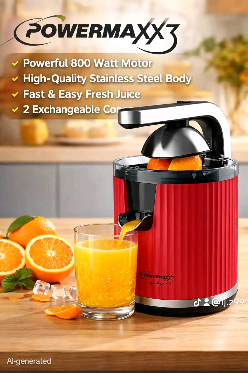 عصارة فواكه كهربائية 🍊
ماركة باور ماكس الالمانية
عصير طبيعي طازج خلال ثواني فقط ✨
المواصفات:
• محرك قوي 800 واط
• هيكل ستيل صحي مقاوم للصدأ
• كبس قوي لاستخراج اكبر كمية عصير
• سهلة الاستخدام والتنظيف
• تصميم انيق يضيف جمال للمطبخ
• مناسبة للبرتقال والليمون وباقي الفواكه
كوب عصير طازج كل يوم لعائلتك 🍊🥤
ضمان سنة من تاريخ الشراء ✔️
للحجز والاستفسار مراسلة الصفحة 📩
التوصيل متوفر لجميع المحافظات 🚚