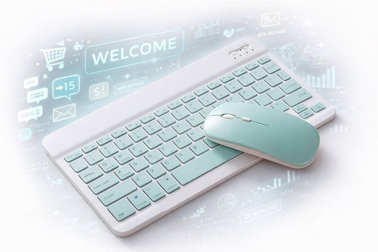 كيبورد وماوس وايرلس
يدعم اللغة العربية والإنجليزية 
* متوفر بالون السمائي الأسود   فقط  

- تصميم نحيف للكيبورد سهل الحمل

- يعمل على جميع انواع الحاسوب والايباد والهواتف (لتي تدعم الماوس والكيبورد)

- الازرار مصممة بشكل مميز وجذاب 

- يعمل على الشحن

- طريقة الاتصال : البلوتوث 

 - وقت التشغيل: 150 ساعة بدون إضاءة خلفية
 
- حجم الكيبورد 25 * 15 سم

- حجم الماوس 5.7 * 11.3 سم 

- كيبل شحن USB

- الماوس يعمل عن طريق البطارية AA

- كيبورد ذات منفذ USB

- ماوس ذات ملمس ناعم

للطلب: https://rolemall.com/?strung=h1izD1Agootquality4796

السعر:15000 
التوصيل:بغداد 3000 محافظات 5000


**إذا كنت صاحب هذا الإعلان وتريد حذفه لأي سبب، رجاءا أرسل رسالة إلى الدعم الفني**