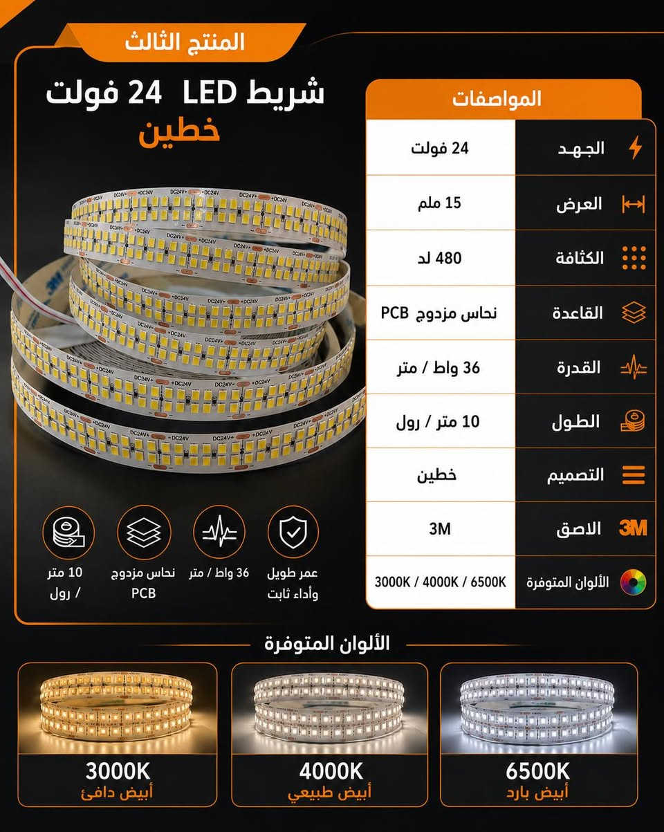 تم وصول بضاعة 2026

نشرات LED للبروفايل متوفرة الآن من Tmax ⚡

إضاءة قوية وثابتة لأعمال البروفايل والديكورات، بجودة عالية وأداء يعتمد عليه.

متوفر ب أربعة أنواع:

✅ خط واحد
عرض 10 ملم – 240 LED
24 واط / متر

✅ خطين متوفر بنوعين
عرض 15 ملم – 240 LED
24 واط / متر

✅ عرض 15 ملم – 480 LED
36 واط / متر

✅ ثلاث خطوط
عرض 25 ملم – 360 LED
32 واط / متر

المواصفات المشتركة:
24 فولت
10 متر / رول
متوفر بقياس 5متر/رول
PCB نحاس مزدوج
لاصق 3M
الألوان المتوفرة:
3000K شمسي
4000K أوف وايت
6500K أبيض

Tmax جودة تثق بها
للطلب والاستفسار راسلونا أو اتصلوا بنا.

#Tmax #نشرات_LED #بورسبلاي #إضاءة #بروفايل #LED #عطاء_الشرق #إنارة #كهربائيات


**إذا كنت صاحب هذا الإعلان وتريد حذفه لأي سبب، رجاءا أرسل رسالة إلى الدعم الفني**