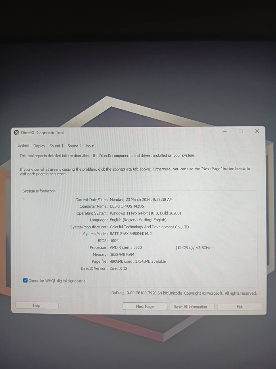 سلام عليكم تجميعه pc للبيع سعره 850وبيه مجال موصفات بلصور كارت الشاشه مالته RX6500XT كل غراضه وياه


**إذا كنت صاحب هذا الإعلان وتريد حذفه لأي سبب، رجاءا أرسل رسالة إلى الدعم الفني**
