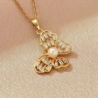 قلادة فراشة • ذهب برازيلي • زيركون لؤلؤ