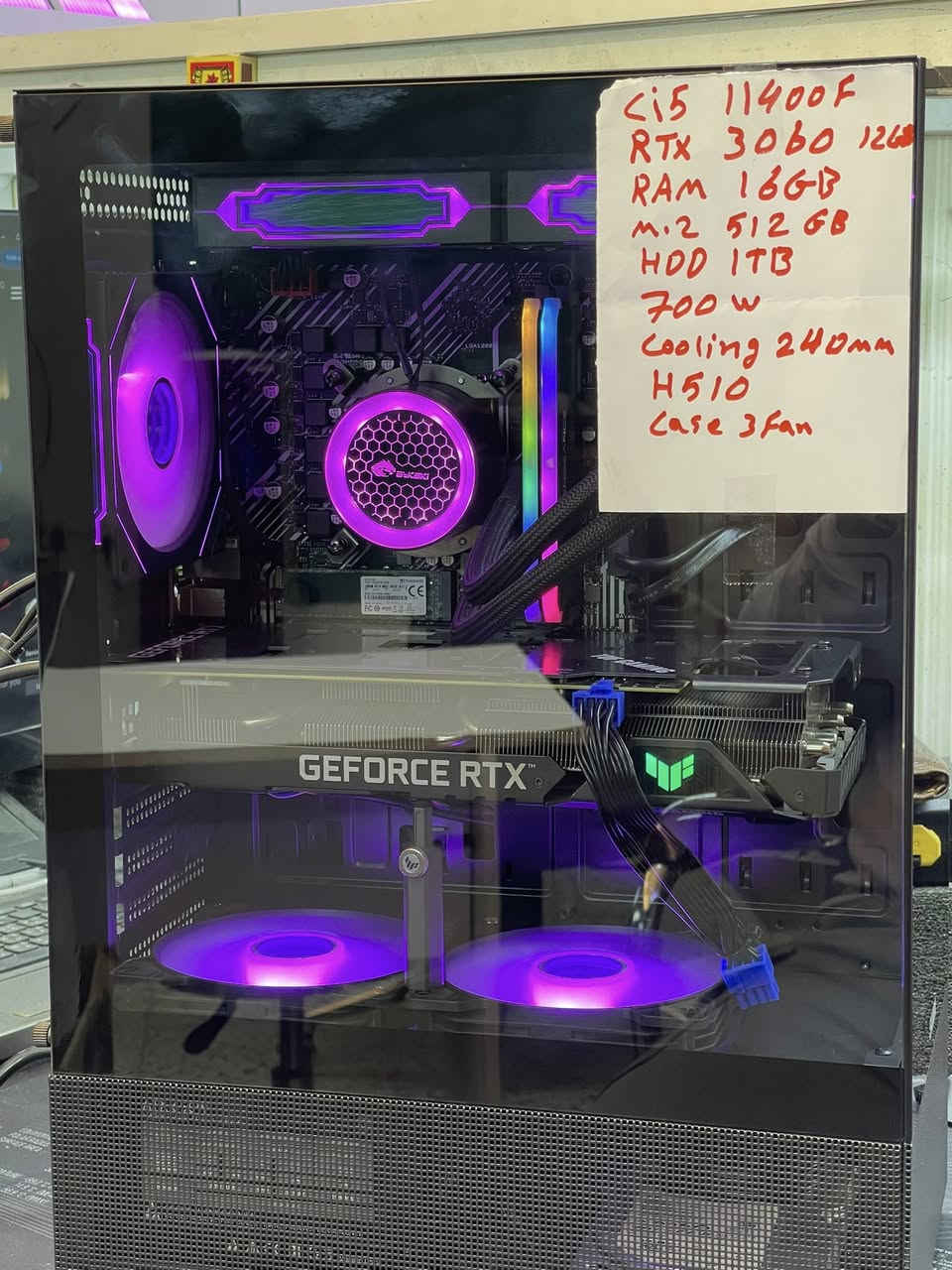 السلام عليكم
تجميعات مستخدمة للبيع
بمختلف المواصفات والاسعار 
كفالة كاملة ضمان اسبوع
للتواصل *********** واتساب 

‏1: Ci5 10400f
Rx 6600 8gb
Ram 16gb
Ssd 128gb
Hdd 1tb
H510
550w
Case 4fan
750 الف

‏2: R5 5500
Rtx 2070 super 8gb
Ram 16gb 3600mhz xpg rgb
M.2 512gb
B450m asus 4slot ram
550w
Case 4fan
900 الف

‏3: Ci5 10400f
H510
Ram 16gb
Rtx 3050 8gb 
Ssd 256gb
Hdd 1tb 
500w
Case 4fan
750 الف

‏4: R5 5500
Rtx 2060 super 8gb zotac 3fan
Ram 16gb
B450
M.2 512gb
650w
Case 4fan
750 الف

‏5: R5 2600x
Gtx 1060 6gb msi
Ram 16gb corsair
M.2 256gb 
Hdd 500gb
B450 msi
500w azza
Case 4fan
550 الف

‏6: R5 5500
Rtx 3060 12gb
B550
Ram 16gb t-force 3600
M.2 128gb
Hdd 1tb
650w
Case 4fan rgb LianLi
1،000،000 الف

‏7: Ci5 12400f
Rtx 5060ti 8gb
Ram 16gb 5600mhz no rgb
M.2 512gb
Hdd 1tb
B760 d5
750w
Case 4fan rgb
Cooling 360mm
 1،650،000 الف

‏8: Ci5 13400f
Rtx 3070 8gb
Ram 16gb 3200
M.2 512gb
650w
H610
Case 4fan rgb
1،250،000 الف

‏9: Ci5 10400f
Rtx 2060super 8gb
Ram 32gb 2666
M.2 512gb
Hdd 1tb
H510
650w
Case 4fan
850 الف

‏10: R5 5600g
Rtx 3050 8gb asus 
3200 Ram 16gb
M.2 512gb
750w
B450
Case 4fan
800 الف

‏11: Ci5 12400f
Rtx 3060 12gb
H610
Ram 16gb 3200
M.2 512gb
650w
Case 4fan
1،000،000 الف

‏12: R5 3600
Gtx 1660 super 6gb tuf gaming 
B450 tuf gaming 
Ram 16gb 3200mhz rgb
Ssd 256gb
Hdd 1tb
600w
Case 4fan
550 الف

‏13: Ci9 12900k
Rtx 3080 12gb galax
Ram 32gb 3200mhz juhor
M.2 1tb lexer nm620
Z690 msi pro ddr4
800w deepcool 
Cooling 360mm deepcool Ls720 digital 
Case mass m16 7fan
2،000،000 الف

‏14: Ci5 9400f
Gtx 1650 super 4gb
Ram 16gb
M.2 256gb
Hdd 500gb
500w
H310
Case 3fan
500 الف

‏15: R5 3600
Rx 570 8gb
Ram 16gb
Ssd 256gb
Hdd 500gb
550w
B450
Case 4fan rgb
500 الف

‏16: Ci5 11400f
Rtx 3060 12gb tuf gaming 3fan
Ram 16gb 3200mhz corsir rgb
H510 asus prime 
M.2 512gb 
Hdd 1tb
700w the rock
Cooling 240mm 
Case 5fan rgb sama
1،000،000 الف

‏17: R9 3900x
Rtx 2080super Msi x trio 
Ram 16gb 3200mhz corsir rgb
M.2 512gb
Hdd 1tb
X470 msi
800w coolrmaster gold
Cooling 120mm
Case 7fan rgb
1،150،000 الف

ضمان اسبوع صيانة فقط
