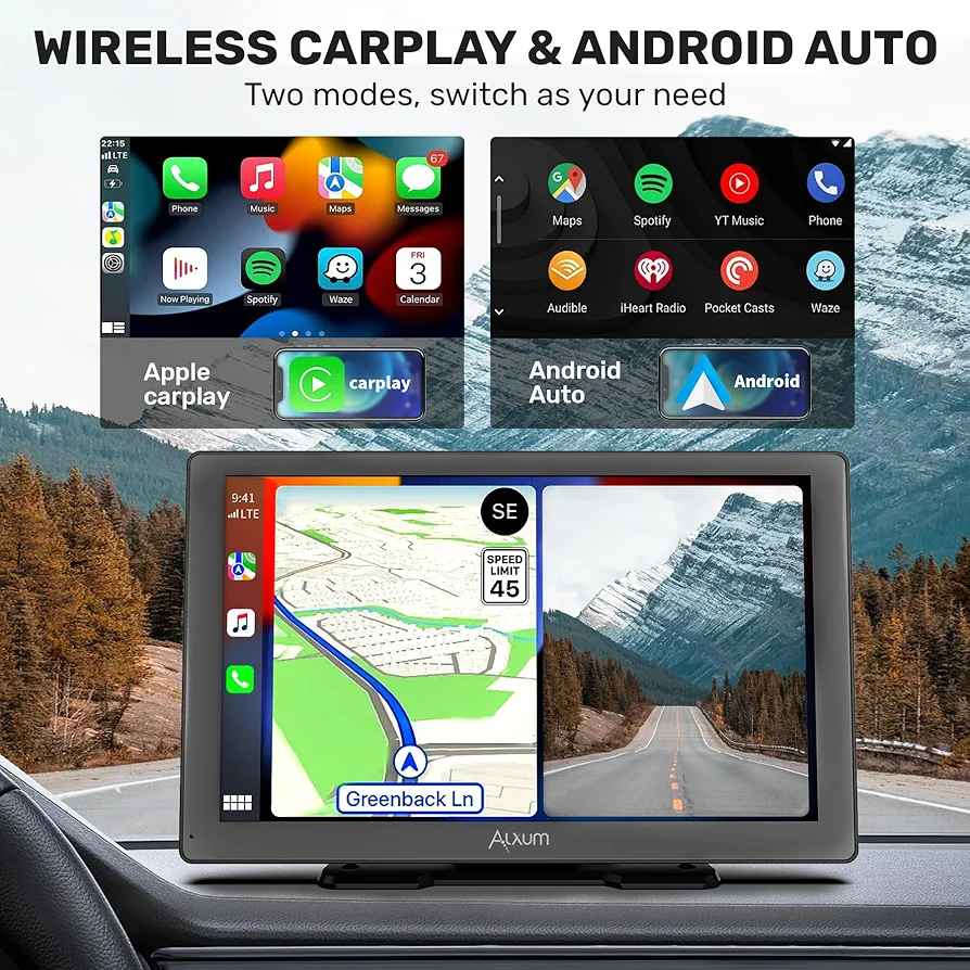 Alxum Wireless Apple Carplay Screen for Car, 9" HD Touchscreen Portable Car Stereo with Android Auto, Backup Camera, Mirror Link, GPS Navigation, Voice Control, AUX - Compatible with All Vehicles

Product details
Top highlights
BrandAlxum
ColourBlack
Screen size9 Inches
Display typeLCD LED
Connectivity technologyBluetooth, Composite Video, Auxiliary
Compatible devicesMobile Phone
【Wireless Android Auto & Carplay】Easily connect your Android phone or iPhone to the car system via Bluetooth or WiFi for wireless CarPlay and Android Auto. Access your phone’s music, maps, messages, and calls instantly, all without the need for cables. Enjoy a safer, more convenient driving experience—free from the hassle of wires. PS：The product supports iOS 8.0 and Android 10 or later versions.
【Voice Control & Hans-Free】This CarPlay radio supports voice control through Siri, Google Assistant, or your phone's smart assistant. Send messages, get directions, play music, and make hands-free calls—all without taking your hands off the wheel. Enjoy a safer, more convenient driving experience.
【HD Backup Camera & 7 Inch Touch Screen】The 7-inch HD touchscreen delivers stunning visuals for your media and navigation. It comes with a waterproof 720P backup camera that automatically activates when you shift into reverse, giving you a wide-angle view of what's behind you. Parking and reversing become effortless, making your driving experience safer and more convenient.
【Mirror Link & More Extended Functions】This portable Bluetooth car stereo supports Mirror Link, allowing you to easily mirror your smartphone’s screen to the car display. Enjoy precise, real-time GPS navigation while driving, and effortlessly access apps like YouTube, TikTok, videos, and movies for a complete in-car entertainment experience.
【Easy Installation & Fit All Different Car】This Apple CarPlay screen comes with an adjustable sticky mount for easy installation. It fits most vehicles and requires no professional installation—set it up in just three minutes! Plus, you can easily reposition it within your car to suit your needs, providing flexible and convenient use.
See less
Product specifications
Features & Specs
Item details
Measurements
Additional details
Display Type LCD LED
Connectivity Technology Bluetooth, Composite Video, Auxiliary
Compatible Devices Mobile Phone
Native Resolution 1280x720
Product image gallery السليمانية, العراق


**إذا كنت صاحب هذا الإعلان وتريد حذفه لأي سبب، رجاءا أرسل رسالة إلى الدعم الفني**
