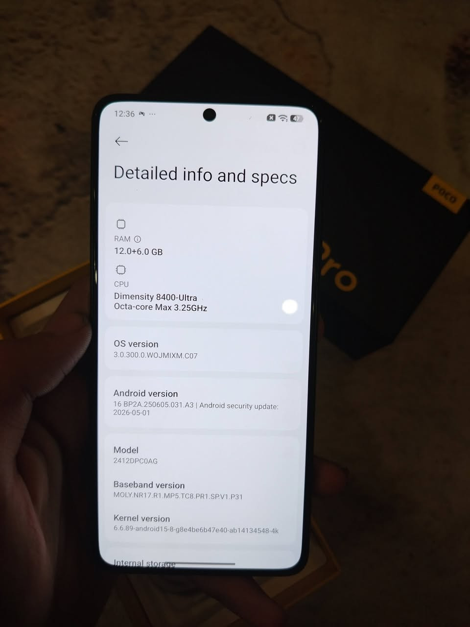 مبايل poco x7pro مستعمل نظيف للبيع
بطاريه - 6000 ملي امب تدوم وياك يوم كامل بشاحنه 90واط
مشحون ٣٠٠+ مره

شاشه ١٢٠ هيرتز
معالج دايمن ستي ٨٤٠٠ الترا
يشغل العاب على ١٢٠ فريم ثابت مع استخدام المبرد
ذاكره ٥١٢ واجاه تحديث صارت ٥٢٨
رام ١٢+١٢

مقاوم للماء والغبار بمعيار،  68ip

كامره 50 ميكابكسل
والفيديو تصوره ب 4k, 60f الخلفيه
اما الاماميه تصور ب 1080k،30f

شاشه amoled ب سطوع 1.5k

محتويات الجهاز الشاحن و الكيبل  و العلبه فقط

بسعر 400  وبي مجال للشرايه

للمراسله
 ***********
