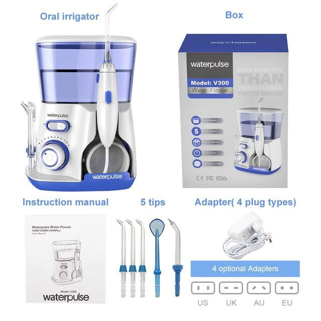 الجهاز الموضح في المنطقة المحددة هو جهاز الخيط المائي وتنظيف الأسنان واللثة بالماء Waterpulse Home Use Water Flosser (موديل V300). [1, 2]
يُستخدم هذا الجهاز المنزلي لضخ المياه بنبضات مضغوطة لتنظيف الفراغات بين الأسنان وتحت خط اللثة بفعالية تفوق الخيط التقليدي. 

#المواصفات_والميزات_الرئيسية

#سعة_خزان_المياه: يتسع لـ 800 مل مما يوفر فترة استخدام طويلة دون الحاجة لإعادة التعبئة المستمرة.

#رؤوس_وفوهات_متعددة: يأتي مع 5 رؤوس مخصصة (تشمل رؤوس كلاسيكية، رأس لتنظيف اللسان، ورأس للعناية باللثة وجيوب الأسنان).

#مستويات_الضغط: يحتوي على 10 مستويات قابلة للتعديل للتحكم في قوة ضخ المياه (من 20 إلى 120 PSI) لتناسب الأسنان الحساسة والتنظيف العميق.

#التوافق_الكهربائي: يدعم الجهد الكهربائي العالمي (Universal Voltage 100-240V). 

#جديد لوك بالجيس بالكارتونه غير مستخدم بضاعة أمازون DHL وليس تجاري.

#توجد خدمة توصيل للمحافظات كافة.


**إذا كنت صاحب هذا الإعلان وتريد حذفه لأي سبب، رجاءا أرسل رسالة إلى الدعم الفني**