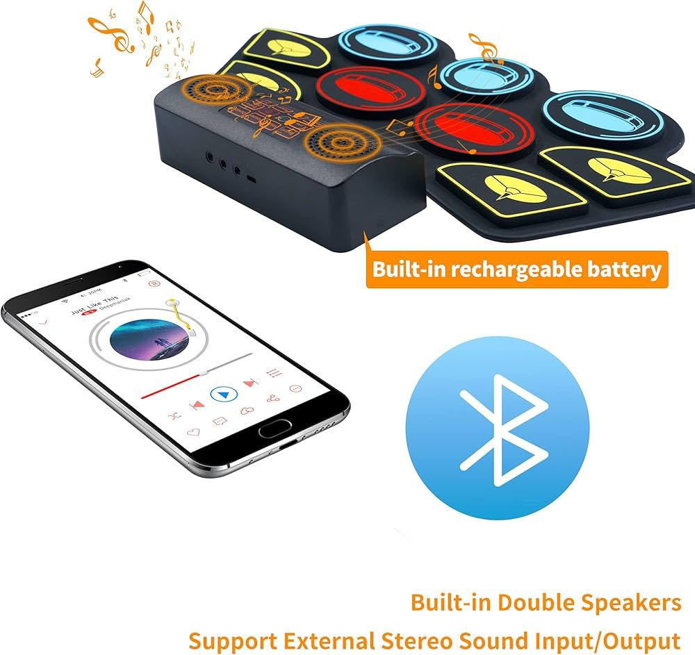 هو مجموعة طبول إلكترونية محمولة وقابلة للطي (Roll-up Drum Set) من طراز Vhffoso.
😎😎😎😎😎😎😎😎😎😎😎

إليك أهم مواصفاته ومميزاته:
لوحة تحكم وتوصيلات: تحتوي على واجهات لدواسات مزدوجة، مدخل صوت، سماعة رأس، واجهة USB/5V/2VMIDI، ومكبرات صوت مزدوجة مدمجة. 
المميزات الصوتية: تتضمن 5 أنواع مختلفة من مجموعات الطبول، و10 إيقاعات فريدة. 
التصميم: وسادة طبول من السيليكون قابلة للطي، وتتميز بوجود طبول متعددة مثل "Bass Drum" و "Snare Drum". 
الطاقة: تعمل ببطارية مدمجة قابلة لإعادة الشحن.
السعر 25 الف  
قطعة جديدة بالباكيت شحن تايب سي


**إذا كنت صاحب هذا الإعلان وتريد حذفه لأي سبب، رجاءا أرسل رسالة إلى الدعم الفني**