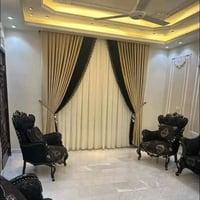 ستائر بيج • قماش فخم • ديوانية الصافير