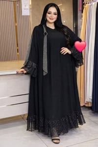 عباية فاخرة • قماش كريب • شيفون منقط بستراس