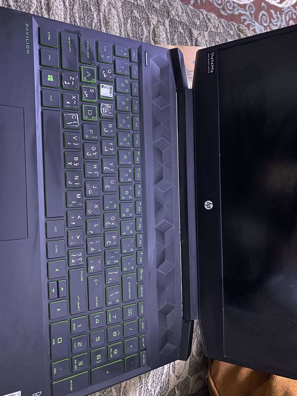السلام عليكم  لابتوب hp كرت gtx1650 معالج R5 5600h رام 16 مساحة hhd 1tb ssd256  يشغل كلشي كيبورد  اخضر  نضيف كلش سعر 550 مكاني بغداد الغزالية ***********

