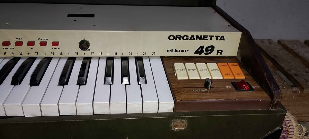 ألماني
هذا الجهاز هو أورج إلكتروني عتيق من نوع Hohner Organetta 49R El Luxe.يتميز بلوحة مفاتيح بأربعة أوكتافات وأزرار صوتية لاختيار الآلات مثل Flute و Trumpet.تم تصنيع هذه الأجهزة في ألمانيا خلال فترة الخمسينيات والستينيات.يعمل هذا النموذج غالبًا كجهاز يعمل بالكهرباء مع مفاتيح صوت (Potis) للتحكم في مستوى الصوت. مركز الزقازيق, الشرقية


**إذا كنت صاحب هذا الإعلان وتريد حذفه لأي سبب، رجاءا أرسل رسالة إلى الدعم الفني**