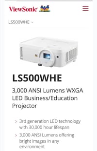 ViewSonic LS500WHE هذا جهاز بروجكتر LED مخصص للأعمال والتعليم،والقاعات...