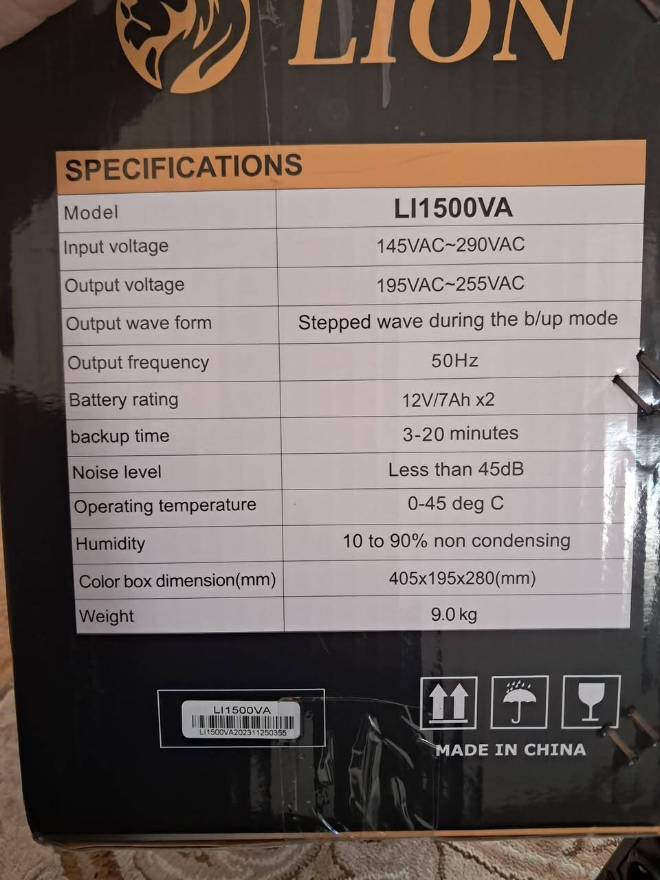 السلام عليكم 
يو بي اس ماركة Lion
1500va
جميع المعلومات مكتوبة بالورقة البيضا 
السعر ب70 وبي مجال 
يوجد توصيل لجميع المحافظات 🚛 
للتواصل خاص او ***********
