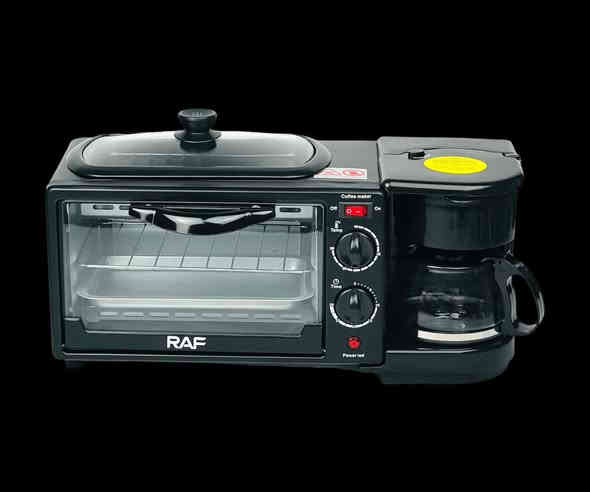 قمبلة هذا الجهاز بسسسسس ب35 الف مع ضمان استبدال هذا الجهاز ضمان حقيقي يوصلك وياه كرت للحجز واتساب ***********
ملاحظه باقي 80 قطعه فقط 
جهاز تحضير الافطار 3 في 1 من راف

الاستخدامات:

فرن كهربائي صغير للتسخين

محضرة قهوة أو شاي

مقلاة من الأعلى

المميزات:

فرن صغير بحجم 9 لتر

مؤشر للتحكم بدرجة الحرارة بين 100 الى 230 درجة

تسخين من الاعلى والاسفل

مؤقت تشغيل 1 - 30 دقيقة

ابريق لعمل القهوة أو الشاي بالتنقيط بحجم 4 اكواب (0.95 لتر)

فلتر داخلي قابل للإزالة والتنظيف

مقلاة صغيرة من الأعلى مع غطاء شفاف

زر مخصص لتشغيل محضرة القهوة ومؤشر لتشغيل الفرن والمقلاة

زر تشغيل إطفاء

الموديل: MD-252

عمق الجهاز: 17 سم

الموديل: DB-1660

الطاقة: 1050 - 1250 واط

طول سلك الكهرباء: 70 سم

أبعاد الغلاف: الارتفاع: 24 سم الطول: 26 سم العرض: 50 سم

أبعاد المنتج: الارتفاع: 24 سم الطول: 22 سم العرض: 46 سم

أبعاد الفرن: الارتفاع: 15 سم الطول: 17 سم العرض: 23 سم

أبعاد المقلاة: الارتفاع: 2.5 سم الطول: 16 سم العرض: 26 سم

أبعاد الصينية: الطول: 16 سم العرض: 26 سم

الملاحظات:

لم تذكر طاقة المنتج

لم يذكر نوع المقلاة في وصف المنتج

الفرن صغير الحجم لتسخين وعمل الاشياء الصغيرة ولا يستوعب عمل الكيك او الدجاج
