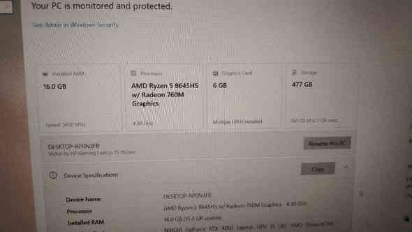 Victus Gaming Laptop 15-fb2082wm (A14MNUA)
لابتوب الالعاب GAMING HP VICTUS

Ryzen 5 8645 HS المعالج 

RTX 4050 6GB الكارت 

RAM 16 DDR5 5600 MHZ الرام 

حجم الشاشه 15.6 144hz ips

M.2 512 الهارد 

Mouse GALAX GAMING RGB ماوس

Keyboard Led كيبورد مضيء

مع ماوس كيمنك  +  ماوس باد

شاحنته الاصلية 200W HP

تفعيل الويندوز أصلي

يحتوي على لعبه GOD OF WAR RAGNAROK
 
ببجي موبايل (محاكي 120 FPS )

برامج البرمجه مفعله Coding 

كامل تعاريف ونظام وبرامج وملفات خاصه بلألعاب
Direct x 12

ما بيه اي خلل او زلغ غير التاش باد مالته واكفه
الابتوب مستعمل 4 أشهر فقط
تواصل *********** البصرة
