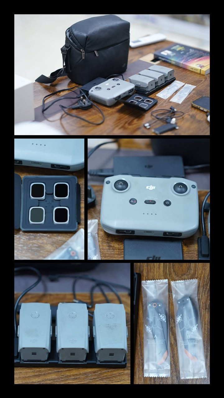 ملحقات و اكسسوارات 
درون DJI Air 2s 
فقط ملحقاتها عندي الدرون ضاعت مني 
ملحقات DJI الأصلية 

جوستك 
بطاريات عدد 3--بلاص 52 دقيقه
فلاتر اصلي
مراوح احتياط5 
حامي كمبل
عب شحن بطاريات
قاعدة شحن بطارية عدد 1
دفاتره ولوكات كامله وياه
أسلاك توصيل متعدده لربط اي جهاز(ايفون ،أندرويد،تايبسي ، لايتننك )مع الجوستك 
حقيبة الدرون الخاصة 
للتواصل على الرقم : ***********
