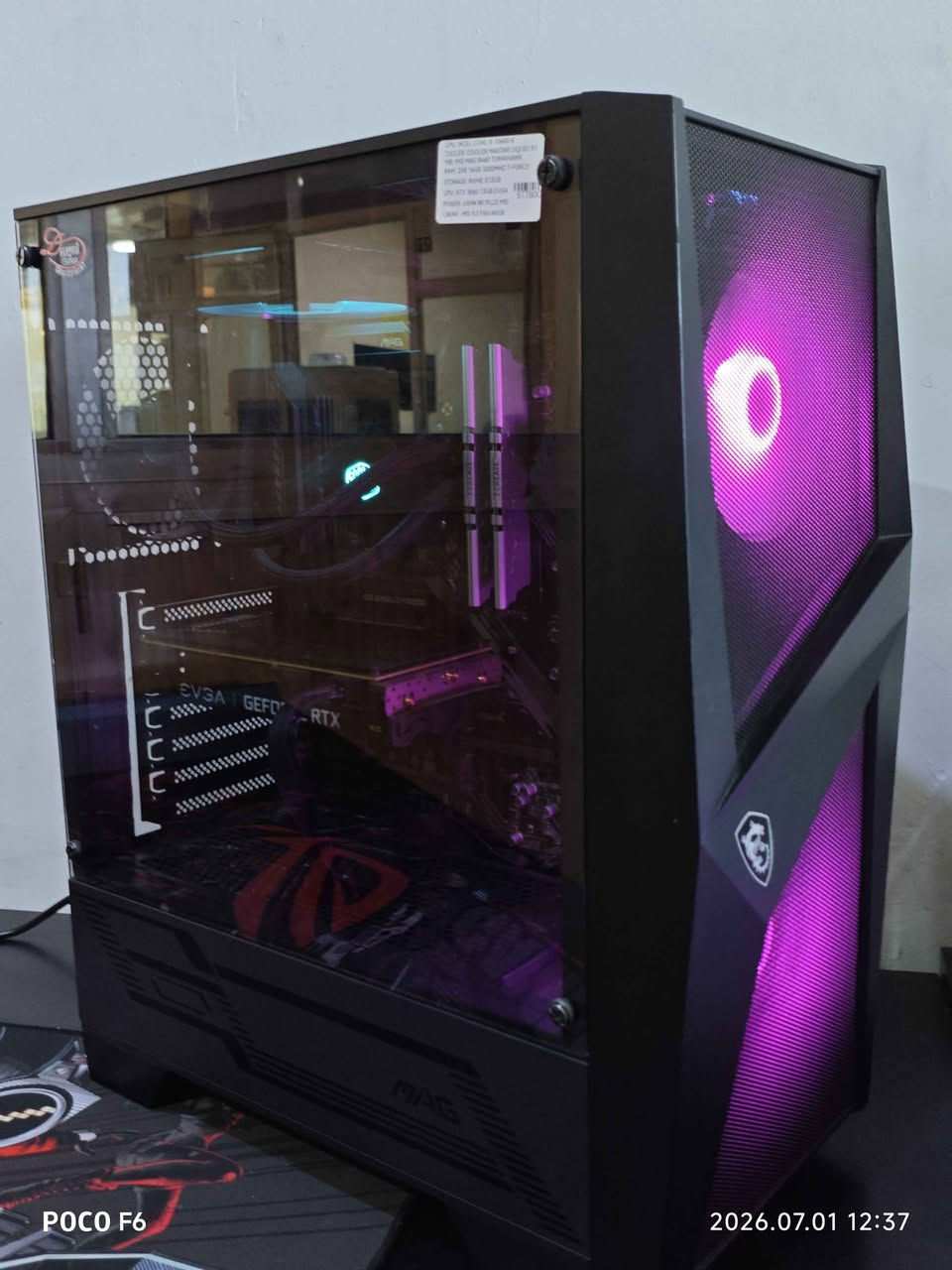 CPU: INTEL CORE 15 10600 K

COOLER: COOLER MASTAR LIQUID X1

 MB: MSI MAG BTOMAHAWK 

RAM: 2X8 16GB 3200MHZ T-FORCE 

STORAGE: NVME 512GB 

GPU: RTX 3060 12GB EVGA 

POWER: 650W 80 PLUS MSI 

CAVAR: MSIX3 FAN ARGB 

PRICE :750$


**إذا كنت صاحب هذا الإعلان وتريد حذفه لأي سبب، رجاءا أرسل رسالة إلى الدعم الفني**