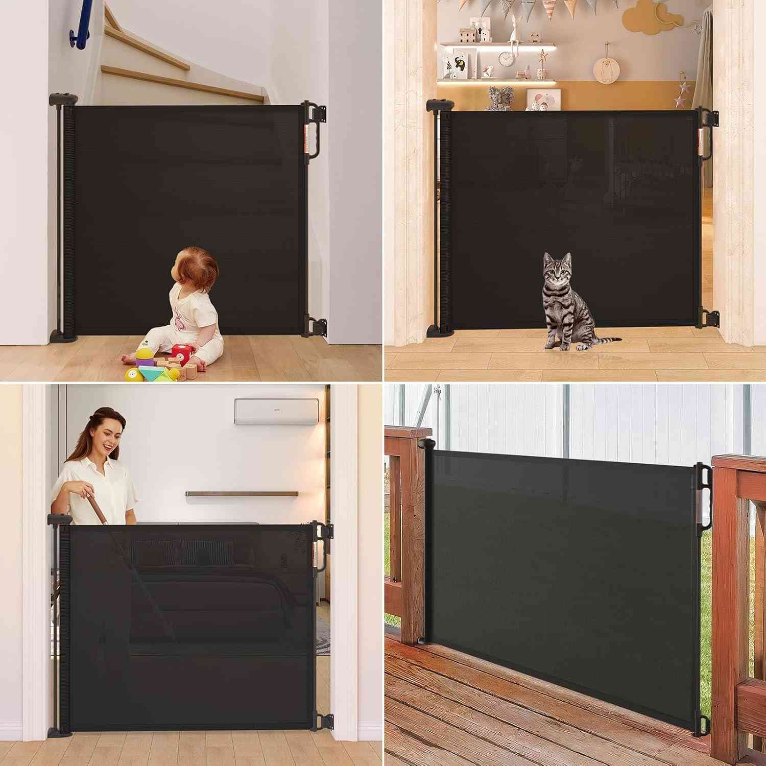 Retractable Baby Gate Extra Wide Mesh Baby Gates for Stairs, 41" Tall, Extends to 71" Wide, Black, Pet Dog Gate for Doorways, Stairs, Hallways, Indoor/Outdoor

Safety: Retractable gate featured with double locking mechanism creates a safety home for your curious crawlers and keep them away from danger, providing a safe, closed off environment to play.
Retractable Design-Saving Space: This baby gates Fits openings up to 71" wide and is 41" tall which can be adjusted to fit your openings according to your needs. Mesh can be completely retracted away when not in use.
Easy to use: Just gently push and twist the button to lock and unlock the safety gate with one hand. The one handed operation make it super convenient to use when you’re holding baby or carrying toys, diapers, around.
Fits Your Purpose: Perfect solution for doorways and stairs locking the way for babies and pets needed to provide safety and security in the whole house. The stair gates is used for children and pets blocking off their way out or in. أربيل, العراق


**إذا كنت صاحب هذا الإعلان وتريد حذفه لأي سبب، رجاءا أرسل رسالة إلى الدعم الفني**