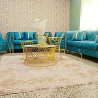 طقم قنفات مفصل • ١٢ مقعد ١٣ كوشه • تركوازي فاتح