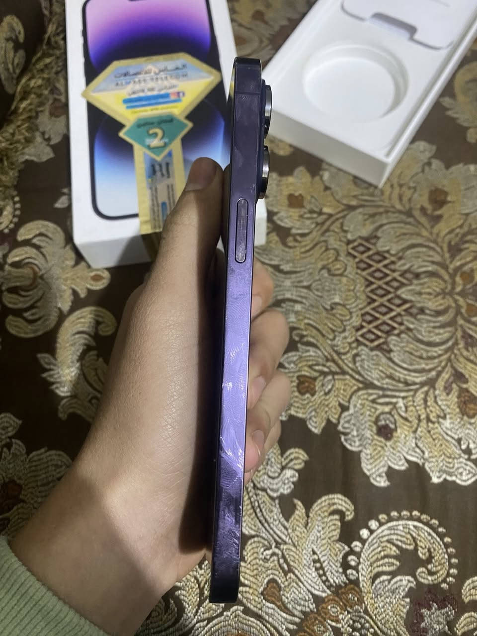 سلام عليكم
14pro max 
بطاريه87
جهاز نضيف عربي 
السعر 875
المكان الشعب 
***********
