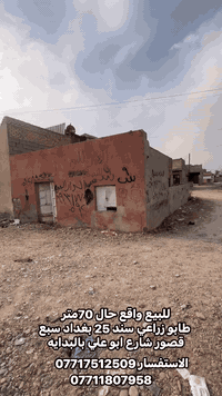 السلام عليكم    دار للبيع  واقع حال المساحه 70 متر طابو زراعي سند 25

عنوان  بغداد سبع قصور شارع ابو علي مقابل المصور مرتضى الرماحي 

كافة الخدمات متوفره ماء 💧 كهرباء ⚡️ مجاري  الفرع راح يكملوا مقرنص قريبا الفرع مالته عرضه 8متر 
السعر 15 وبي مجال بسيط 
الاستفسار يرجى التواصل على  الارقام التالي 
***********
***********
***********
مراجعة المكتب الرحمن للعقار عنوانه بغداد
سبع قصور بداية شارع ابو علي قرب حسينية اويس القرني
