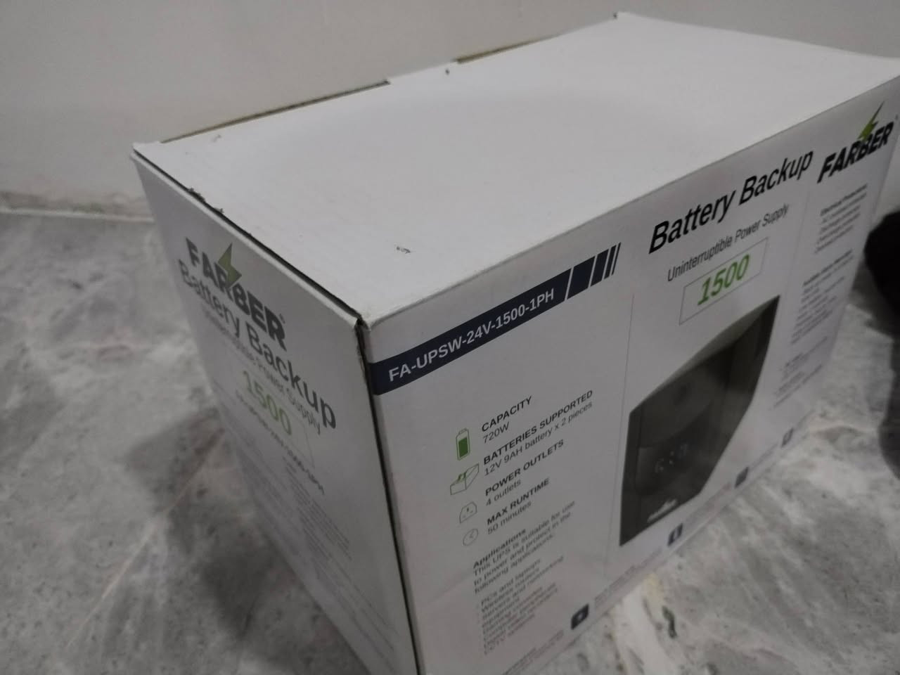 السلام عليكم
UPS  نوع فاربر 
القدرة 1500W 
 بعدة جديدة استخدام اقل الاسبوع اخذتة 120 
بس اشتريت اونلاين 
السعر 85 الف 
متوفر توصيل


**إذا كنت صاحب هذا الإعلان وتريد حذفه لأي سبب، رجاءا أرسل رسالة إلى الدعم الفني**