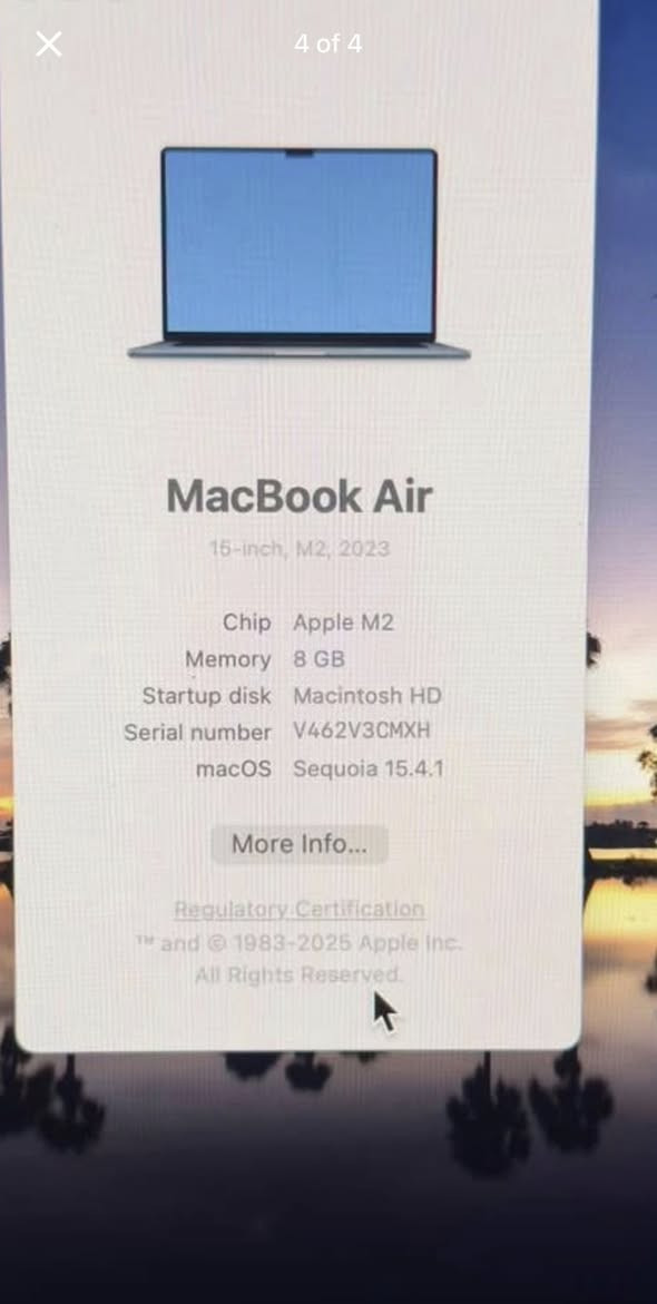 ماك بوك air M2 2023 15.0 دورات الشحن ١٢٦ الكيبورد انكليزي فرنسي بدون كارتون و بدون شاحنه فقط موجود الواير مالته رايده بسعر ٩٣٠ الف  الي جاد يدزلي عل واتساب  ***********
