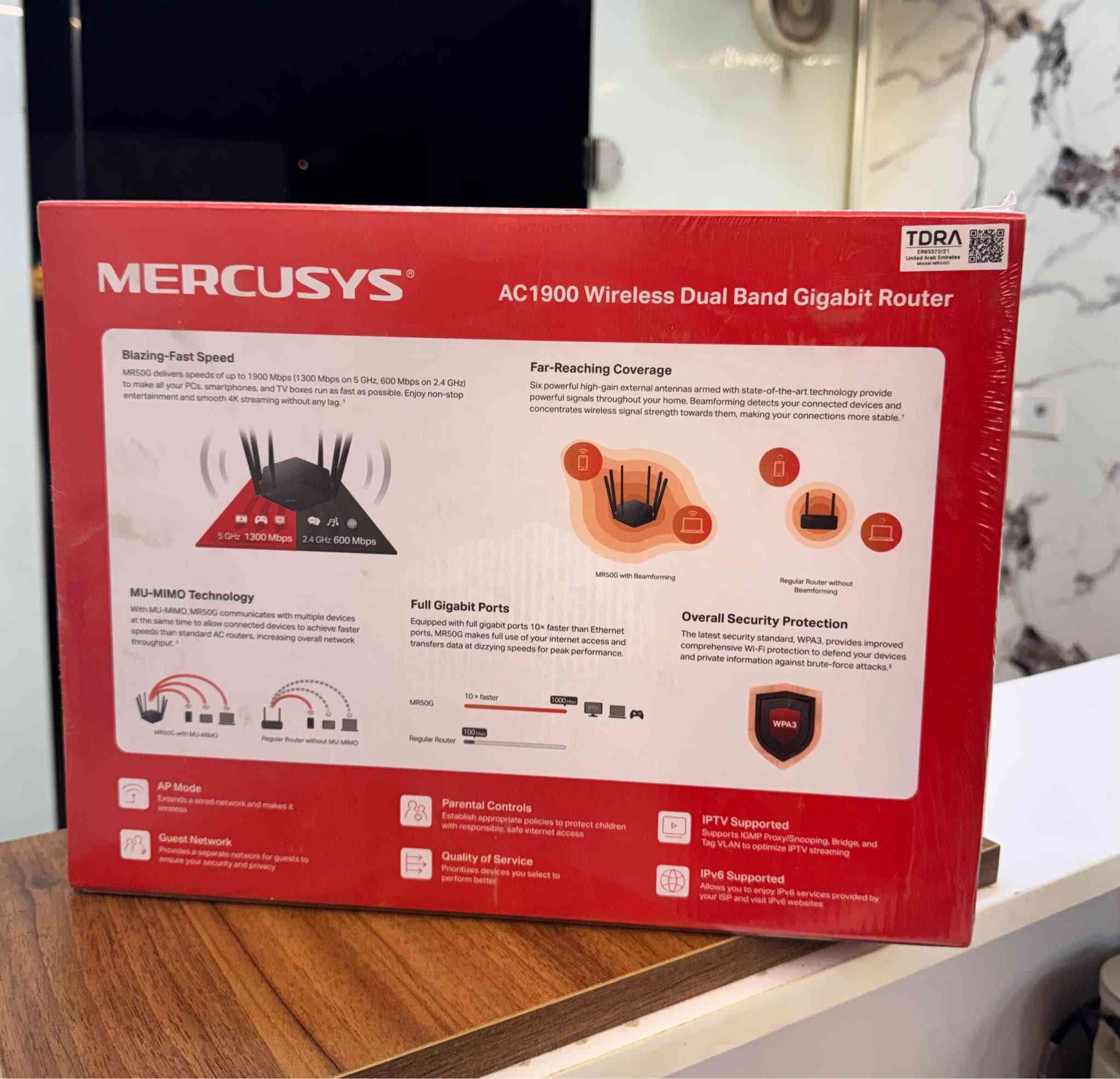 السلام عليكم
Mercusys AC1900 wireless dual band gigabit router 
المواصفات
يمتاز الراوتر بسرعات ممتازة تصل الى 1300 ميغابت بالثانية (حسب نوع الاشتراك) 
يعمل بشكل ممتاز مع جميع انواع الاشتراكات سواء كانت المشروع الوطني او الutv او الابراج بسبب وجود الdual band او الشبكتين
شبكة 2.4G
شبكة 5G
السعر 60,000 دينار
للاستفسار اتصل على الرقم التالي
*********** سجاد
او نورونا في مكتبنا
مكتب السويس العنوان
الشعب شارع اسواق ابو علي مقابيل مدرسة المشراق و مجاور منفذ احمد الغراوي بغداد, العراق
