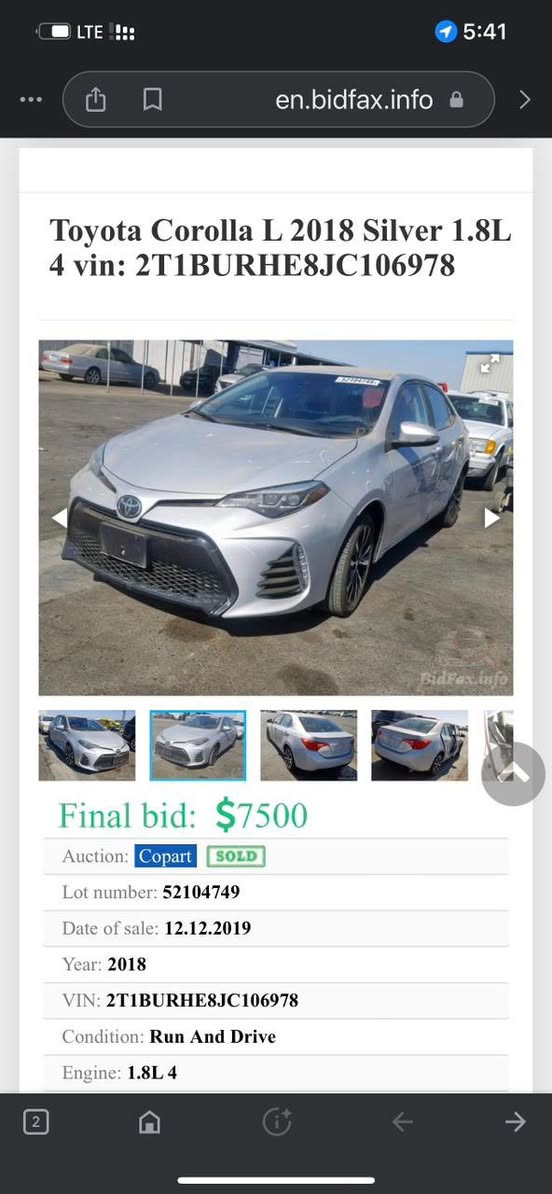 السلام عليكم
كورلة للبيع موديل 2018
ماشية 200 الف 
موصفات se 
صور الحادث بالمنشور
وبيها رصعات بالدوسة 
حادث السيارة بابين مثل ما بالصور
السعر  146 وبيها مجال
العنوان بغداد
رقم الهاتف  ***********
