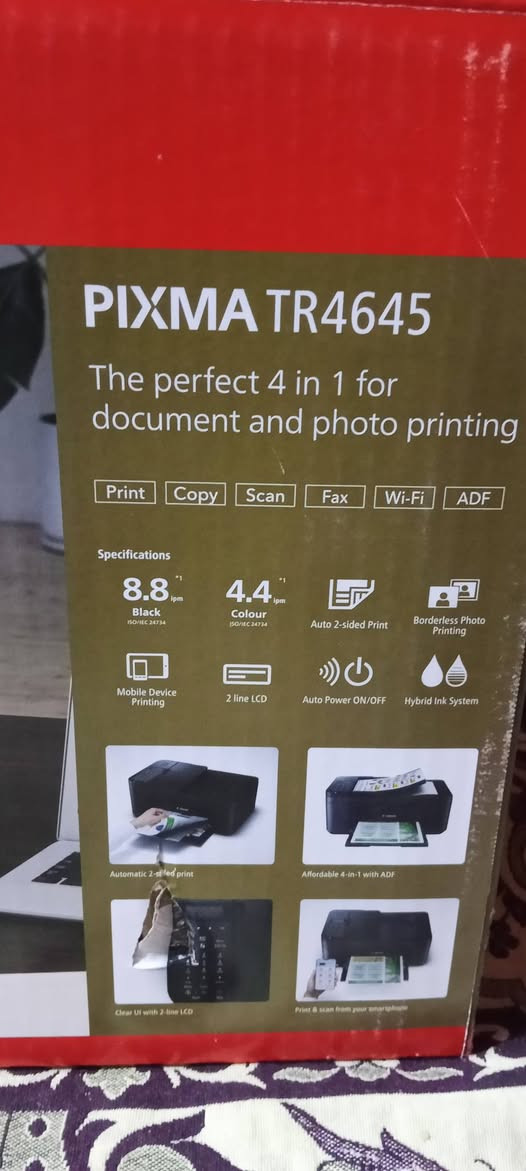 السلام عليكم  طابعه كانون PlXMA TR4645  جديده  استخدام يومين
تطبع وجهين  كاترج  مكاني نجف   سعر 150 بيه مجال


**إذا كنت صاحب هذا الإعلان وتريد حذفه لأي سبب، رجاءا أرسل رسالة إلى الدعم الفني**