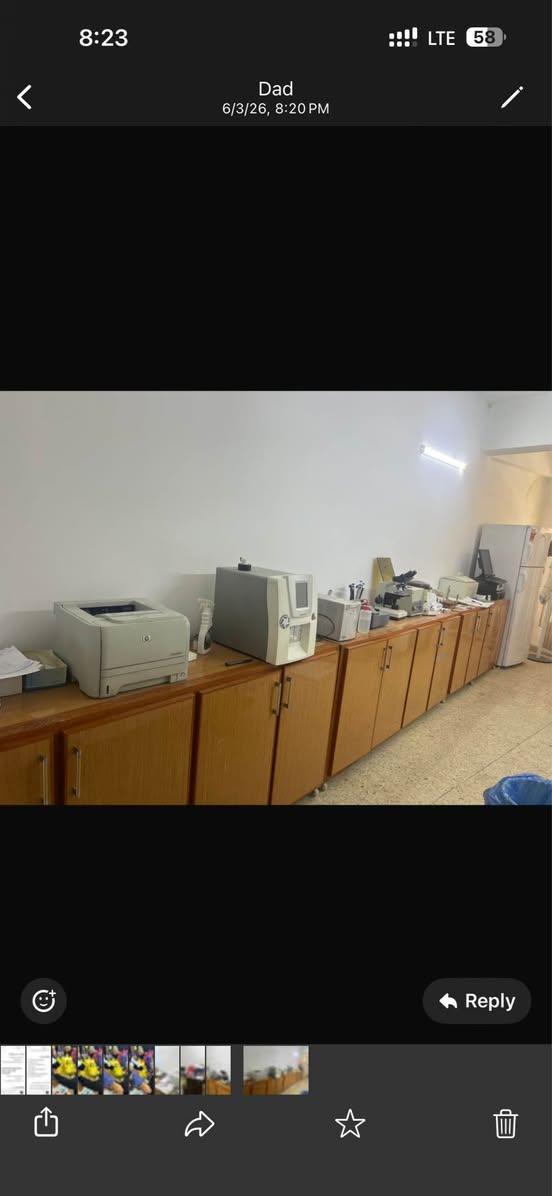 مختبر کامل للبیع

 يتكون من ( مايكروسكوب و سينترفيوج وكولتر وسبيكترىفوتوميتر و وجهاز فايدز وثلاجه وميز وكراسي مع لابتوب وكواننرات)
رقم تلفون ***********
سلیمانی
