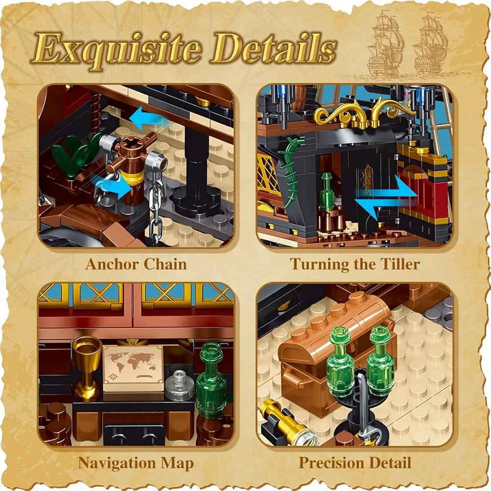 مجموعة مكعبات بناء سفينة القراصنة من العلامة التجارية Zhe Gao (موديل A716)..
عدد القطع: تتكون المجموعة من 1328 قطعة. 

المميزات: تحتوي على تفاصيل دقيقة مثل أشرعة قماشية، أبواب مقصورة قابلة للفتح، ودفة تدور 360 درجة. 

الاستخدام: تعتبر لعبة تركيب ونموذج للعرض


**إذا كنت صاحب هذا الإعلان وتريد حذفه لأي سبب، رجاءا أرسل رسالة إلى الدعم الفني**