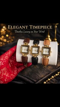 ساعة نسائية • مربع كلاسيكي • سوار جلد