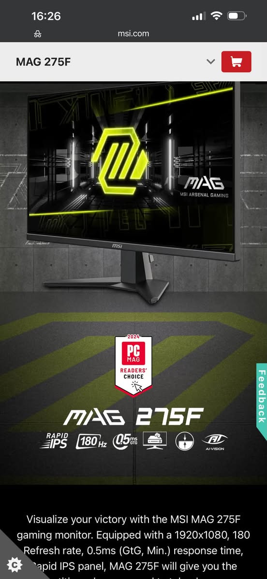 MSI MAG 275f

27inch
0.5ms
180hz
Fhd

سعر: ١٦٥ الف

توصیل موجود
***********
